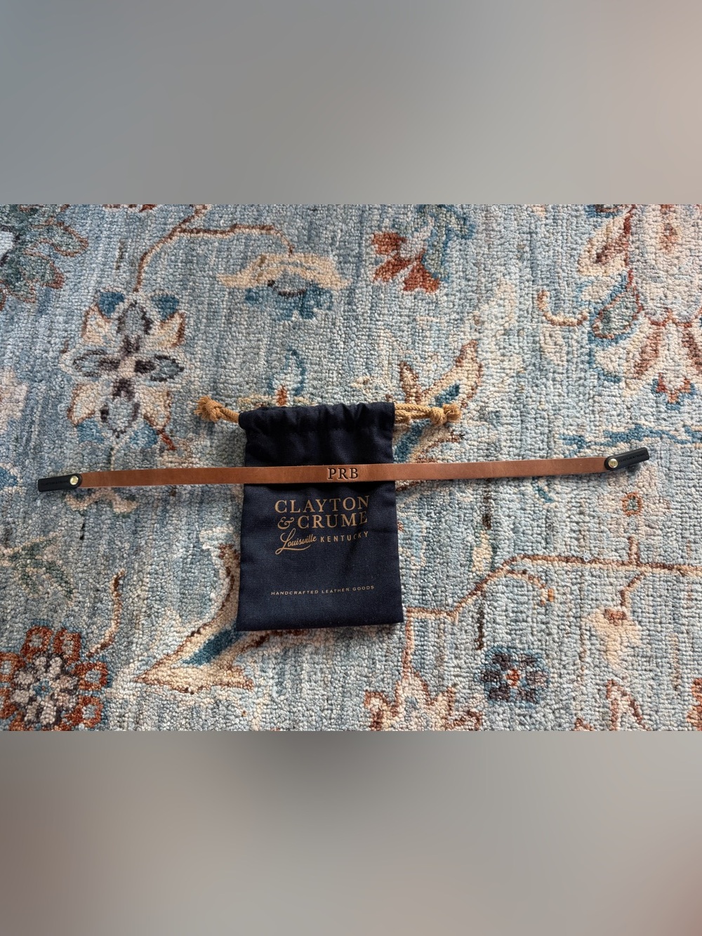 Clayton & Crume Brown Leather sunglass strap with Monogram PRB brand new.